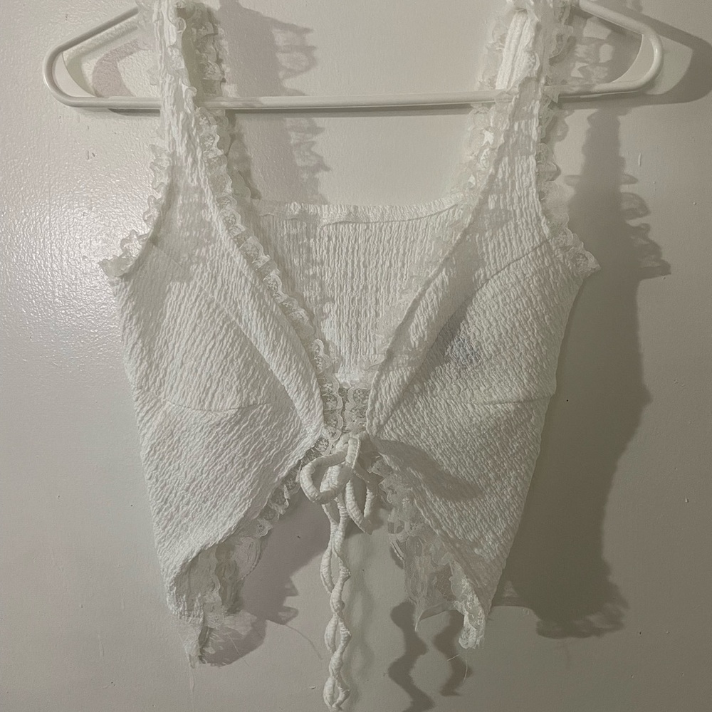 Lace Trimmed White Tank Top